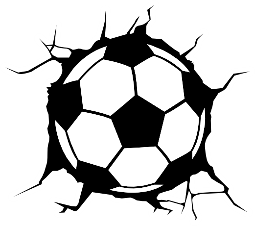 (s067-1-F) Black White Soccer Ball Broken Window Wall