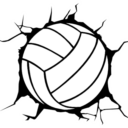 (s054-1-G) Black White Volleyball Ball Broken Window Wall