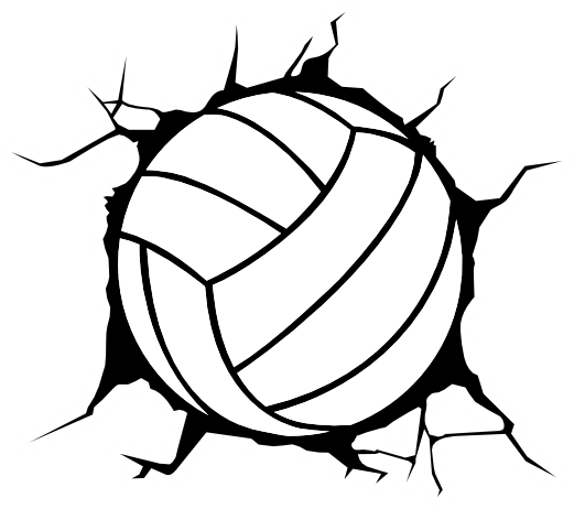 (s054-1-G) Black White Volleyball Ball Broken Window Wall