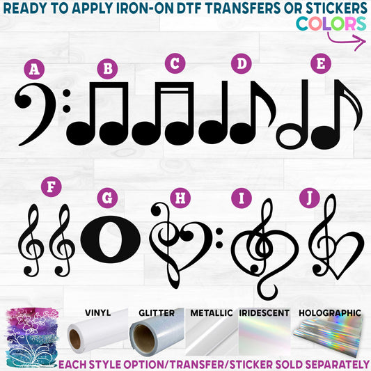 (s017-1) Music Musical Notes Printed Heat Transfer or Sticker