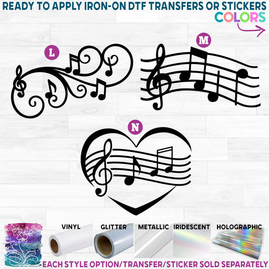 (s017-1) Musical Flourish Music Note Notes Scale Printed Heat Transfer or Sticker