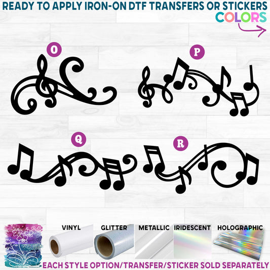 (s017-1) Musical Flourish Music Note Notes Printed Heat Transfer or Sticker