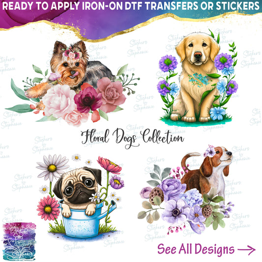 (s018-1) Watercolor Illustrated Floral Dog Collection 36 Style Options