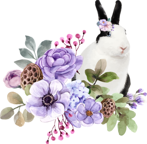 (s018-2-E) Bunny Rabbit Flowers