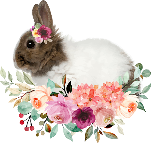 (s018-2-G) Bunny Rabbit Flowers