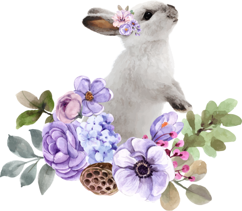 (s018-2-I) Bunny Rabbit Flowers