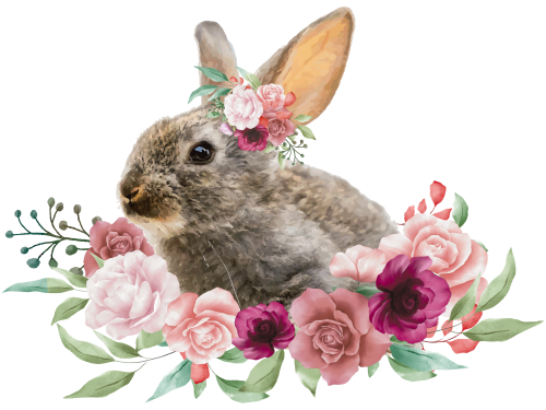 (s018-2-J) Bunny Rabbit Flowers