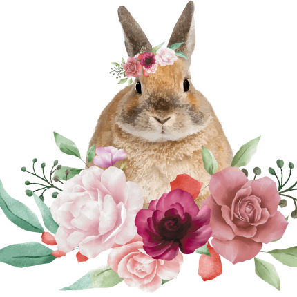 (s018-2-L) Bunny Rabbit Flowers