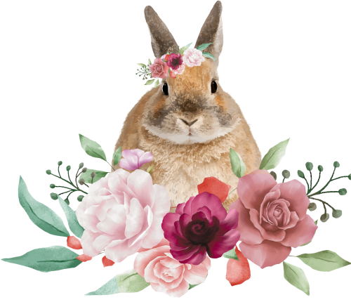 (s018-2-L) Bunny Rabbit Flowers