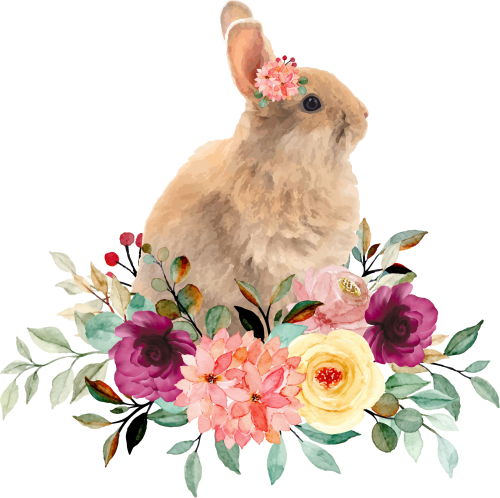 (s018-2-M) Bunny Rabbit Flowers