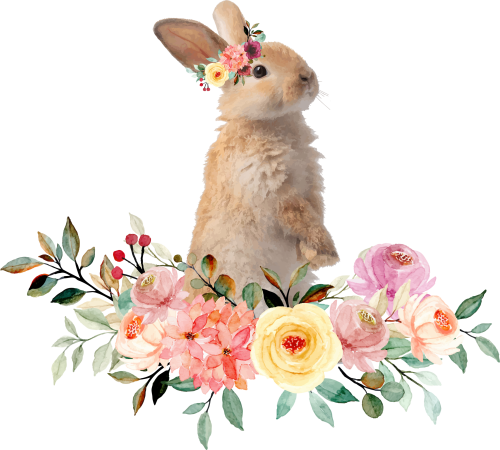 (s018-2-O) Bunny Rabbit Flowers