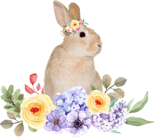 (s018-2-P) Bunny Rabbit Flowers