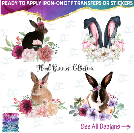 (s018-2) Watercolor Illustrated Floral Bunny Rabbit Ears Collection 21 Style Options