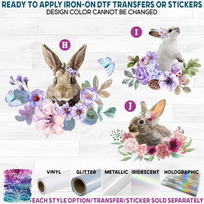 (s018-2) Floral Watercolor Bunny Rabbits Rabbit c Printed Heat Transfer or Sticker