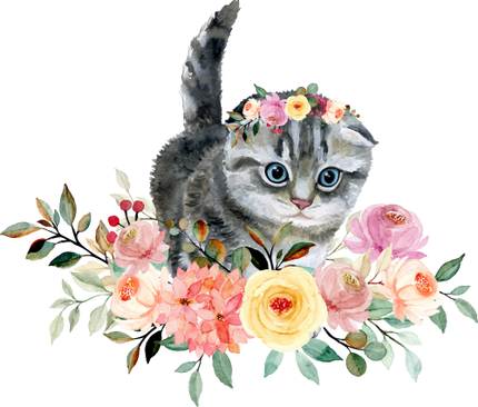 (s018-3-H) Cat Flowers