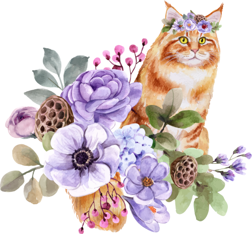 (s018-3-O) Cat Flowers