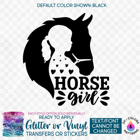 (s181-2) Horse Girl Glitter or Vinyl Iron-On Transfer or Sticker