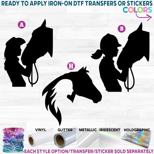 (s181) Girl with Horse English Western Printed Heat Transfer or Sticker