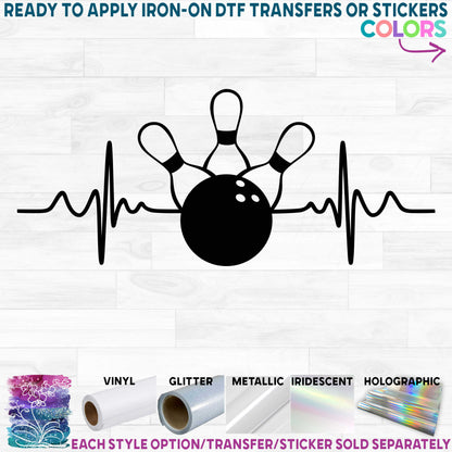 (s182-D2) Set of 2 Bowling Ball Pins EKG Heartbeat Printed Heat Transfer or Sticker