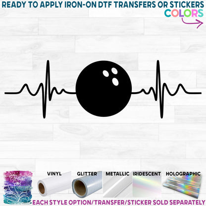 (s182-R) Set of 2 Bowling Ball EKG Heartbeat Printed Heat Transfer or Sticker