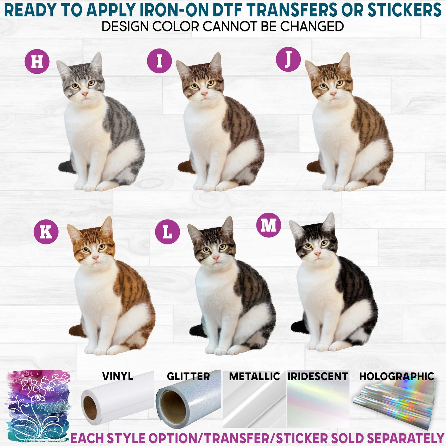 (s188-9) Watercolor Cats Cat Kitty Kitten Printed Heat Transfer or Sticker