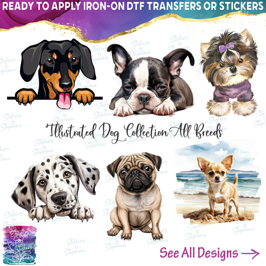 (s188) Illustrated Watercolor Cartoon Dogs Puppy Dog Collection 200+ Breeds