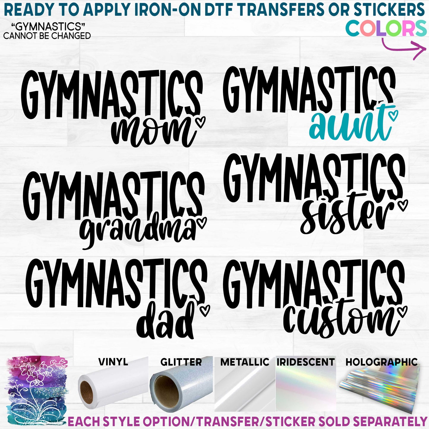 (s019-4C) Gymnastics Family Mom Custom Printed Heat Transfer or Sticker