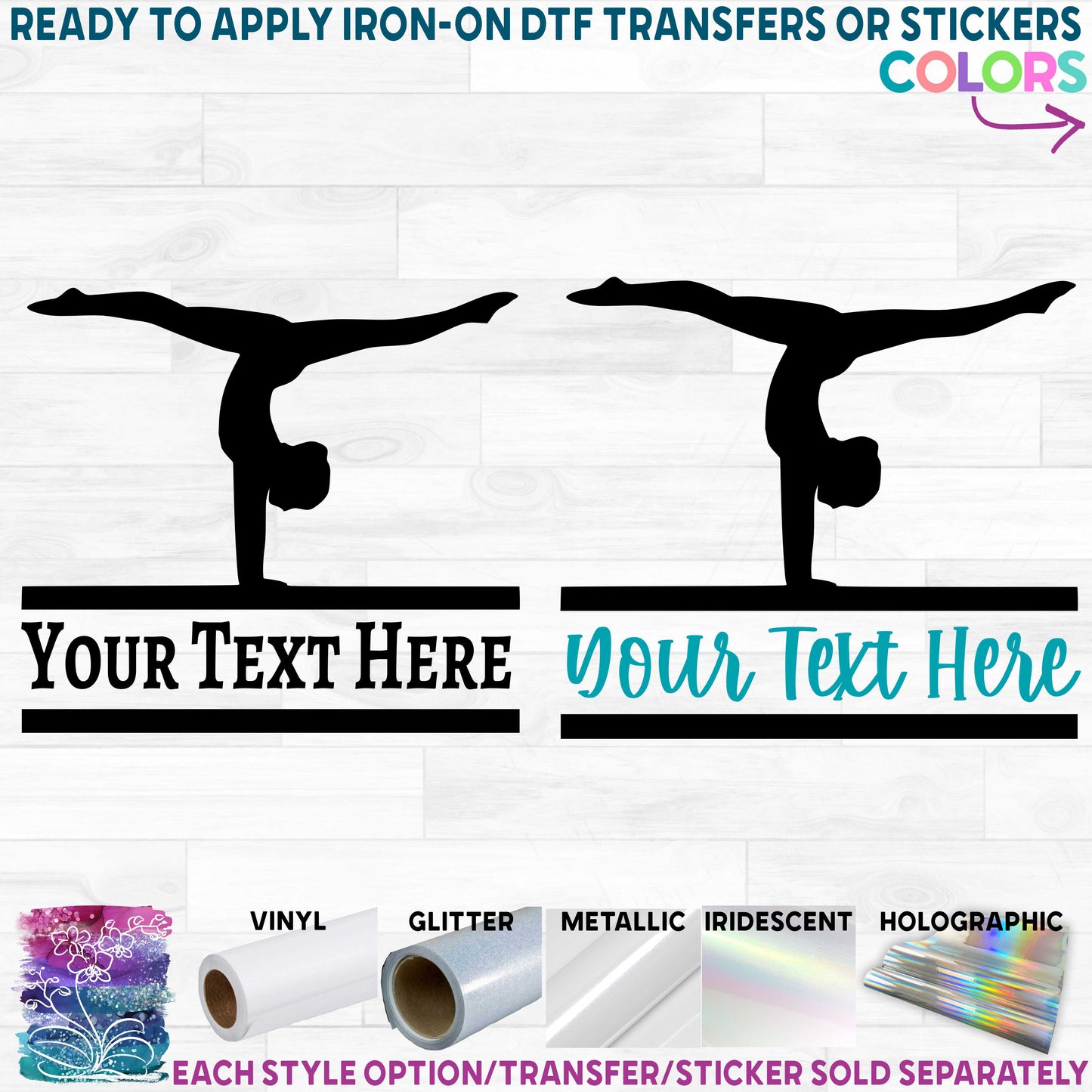 (s019-2I) Gymnast Split Name Text Printed Heat Transfer or Sticker