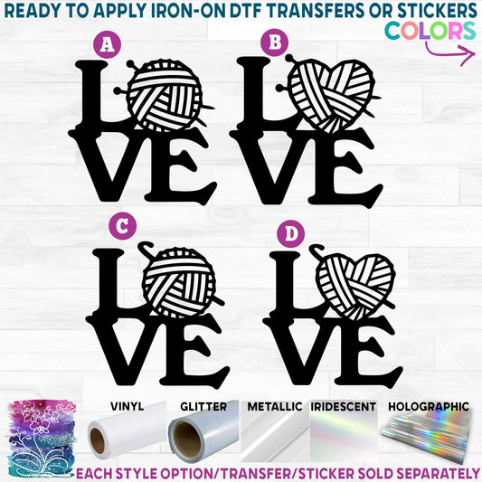 (s190-2) Knitting Crochet Stacked Love Printed Heat Transfer or Sticker