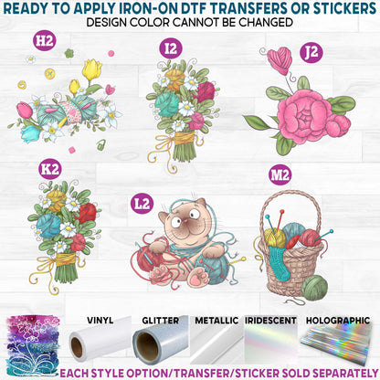 (s190) Colorful Floral Yarn Bouquet Basket Printed Heat Transfer or Sticker