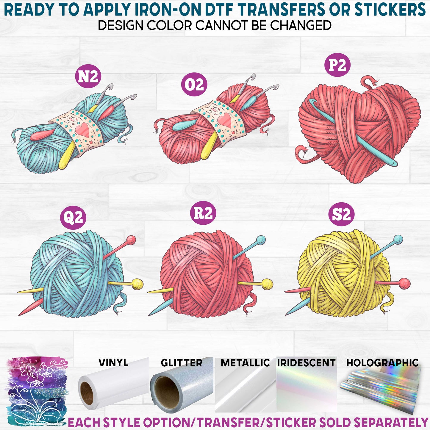 (s190) Colorful Floral Yarn Bouquet Basket Printed Heat Transfer or Sticker