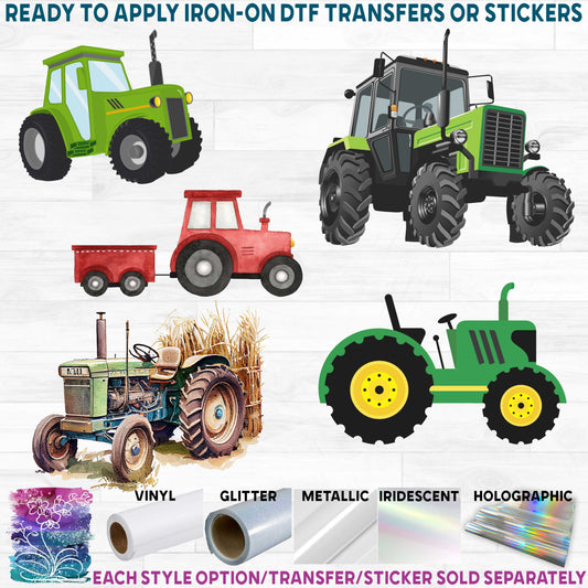 (s191) Full Color Illustrated & Watercolor Farm Tractors Collection 36 Style Options