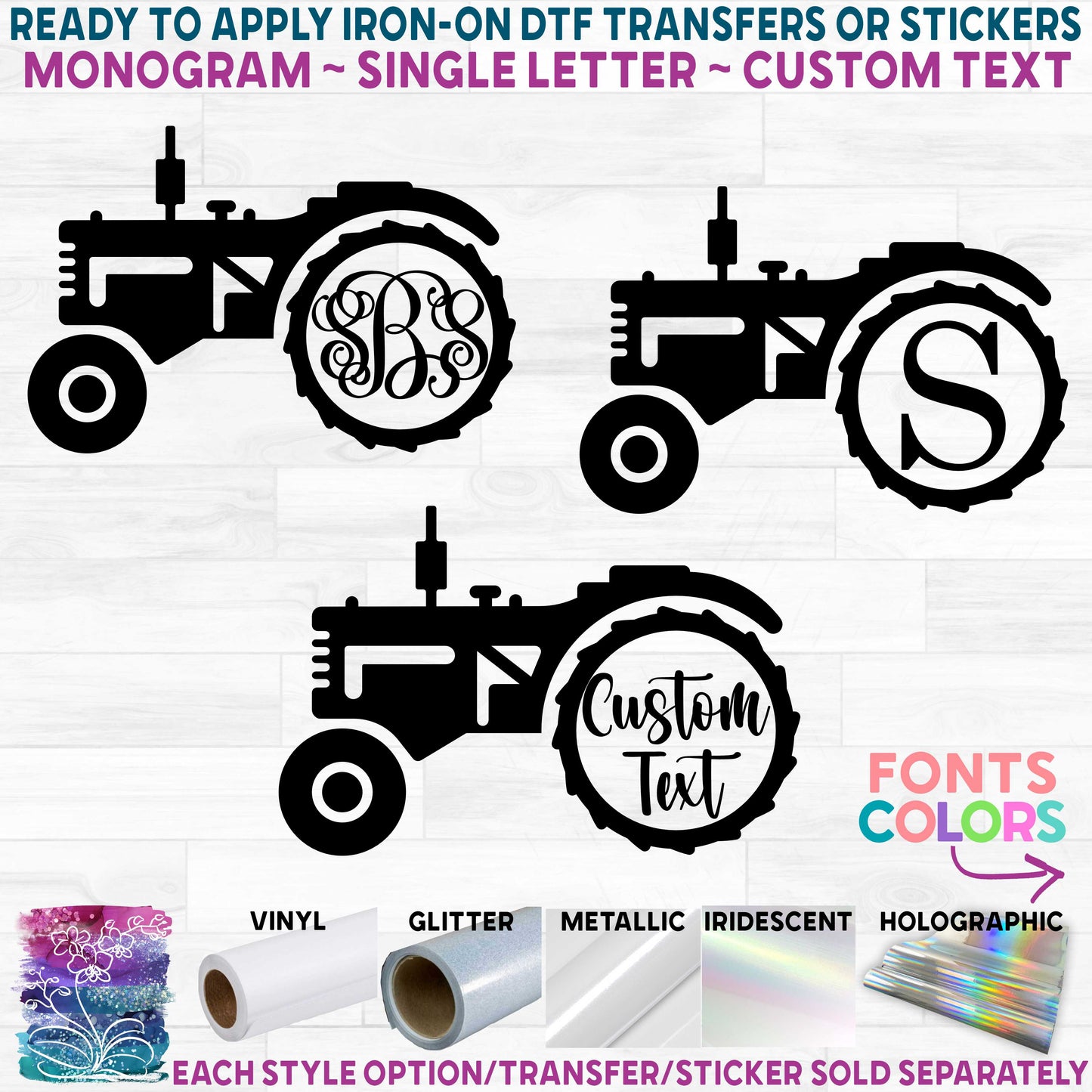 (s191-2B) Farm Tractor Farming Monogram Printed Heat Transfer or Sticker