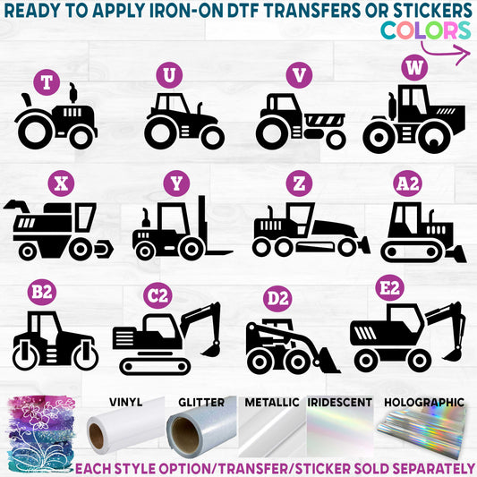 (s191) Farm Tractor Backhoe Lift Truck Bulldozer Printed Heat Transfer or Sticker