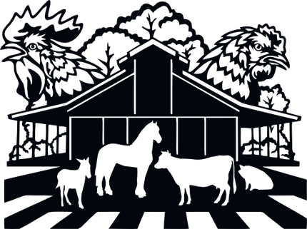 (s192-E2) Barnyard Farm Scene Chickens Horse Cow Double Exposure