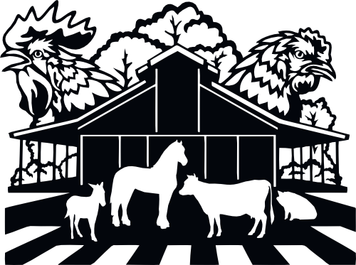 (s192-E2) Barnyard Farm Scene Chickens Horse Cow Double Exposure