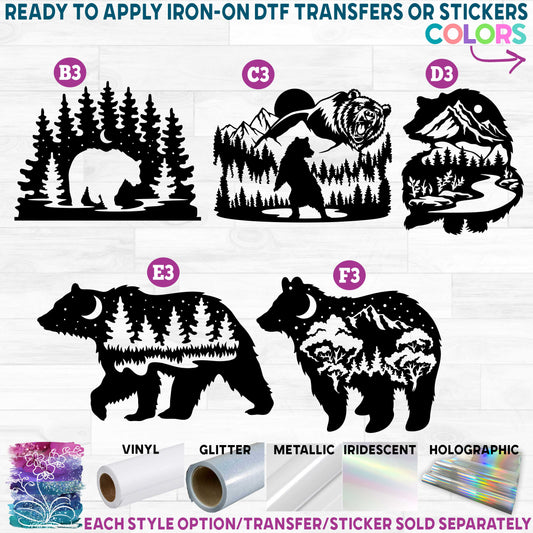 (s192) Double Exposure Wildlife Bear Printed Heat Transfer or Sticker