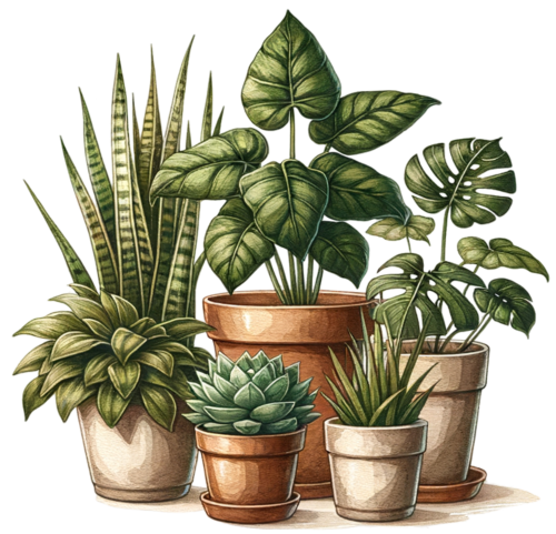 (196-01-M) Watercolor Houseplants Plants