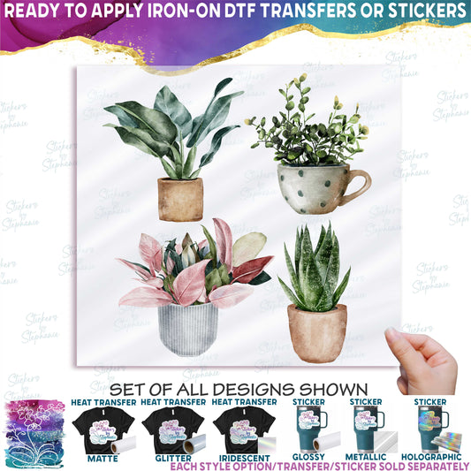 (s196) Set of 4 Watercolor Houseplants