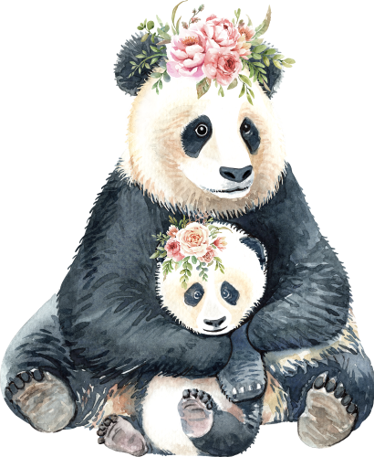 (s197-2-F) Panda Mom & Baby Flowers