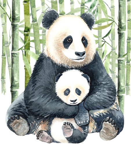 (s197-2-G) Mama & Baby Panda