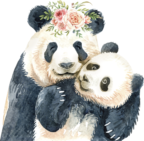 (s197-2-K) Panda Mom & Baby Flowers