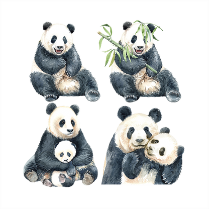 (s197-G2) Set of 4 Pandas Panda Mom and Baby