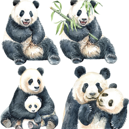 (s197-G2) Set of 4 Pandas Panda Mom and Baby