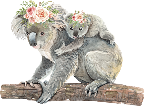 (s197-3-C) Mama & Baby Koala Flowers