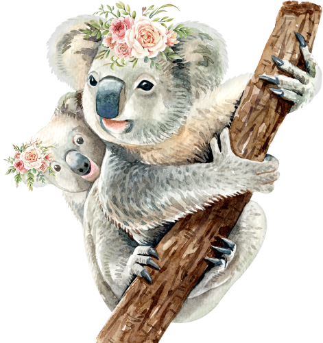 (s197-3-F) Koala Mom & Baby Flowers