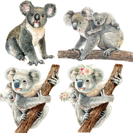 (s197-G3) Set of 4 Koalas Koala Mom and Baby