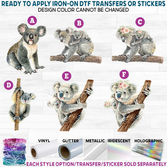 (s197-3) Mama & Baby Koala Vintage Rustic Rose Flowers Printed Heat Transfer or Sticker