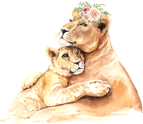 (s197-4-B) Mama & Baby Lion Flowers
