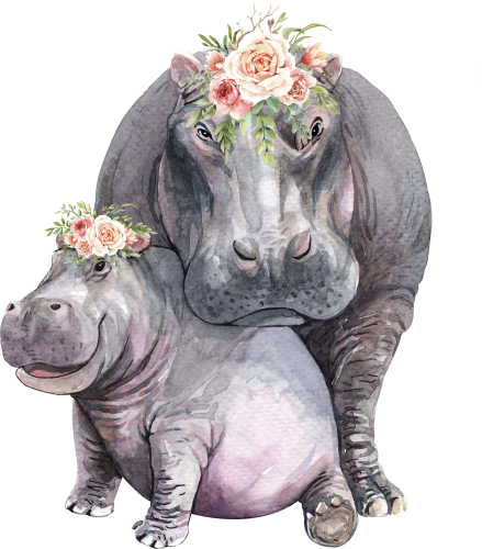 (s197-4-D) Mom & Baby Hippo Flowers